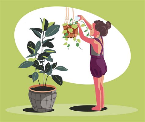Girl Watering Indoor Plants Illustration Ai