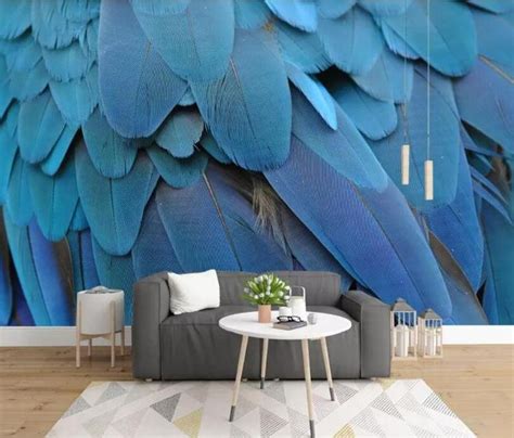 3d Blue Feather Wallpaper Removable Self Adhesive Wallpaper Etsy