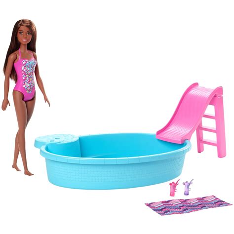 Barbie Estate With Brunette Barbie Pool Slide Accessories Doll