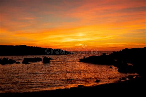 Orange Sunset In Menorca Stock Photo Image Of Ocean 239817634