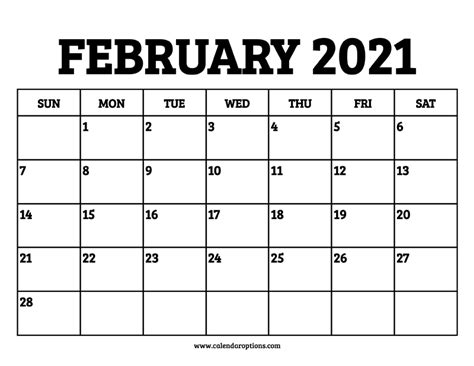 February 2021 Calendar Printable Calendar Options