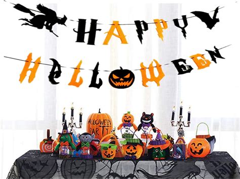 Happy Halloween Banners Pumpkin Witch Bat Bunting Indoor