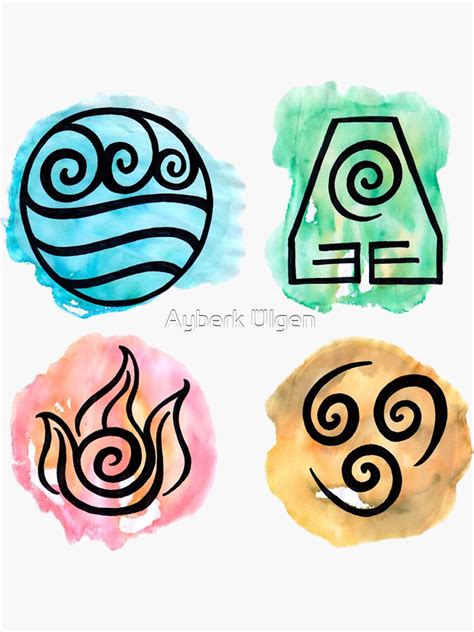 Avatar Nation Symbols Water Earth Fire Air Watercolor Sticker By