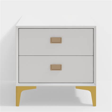 Modern White Nightstand 2 Drawer Bedside Table In Gold Finish Homary