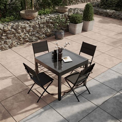 Table de jardin extensible aluminium 90/180cm + 4 Chaises pliantes