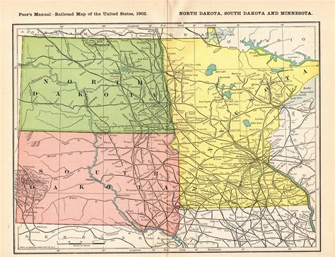 1903 Antique North South Dakota Minnesota Railroad Map Northern Pacific