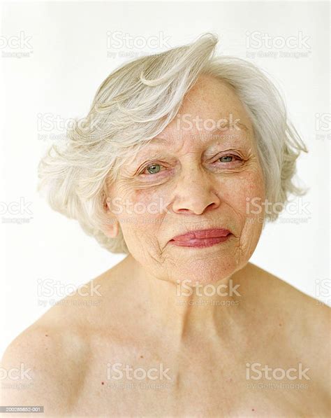 Topless Senior Woman Smiling Portrait Closeup Stock Photo More