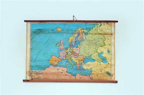 1983 Map Of Europe Political School Map Pull Down Chart Etsy