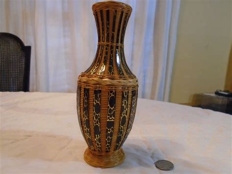Vintage Bamboo Woven Vase From The Late 50s Asian Vase Etsy