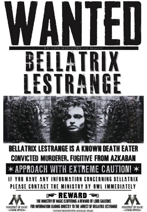Bellatrix Lestrange Wanted Poster Harry Potter Wanted Poster