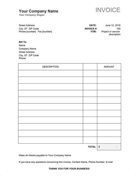 Free Invoice Templates Printable
