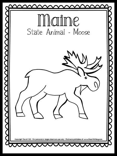Maine Coloring Page State Animal Moose Free Printable Animal