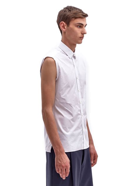 Lyst Lanvin Mens Sleeveless Raw Edge Cotton Shirt In White For Men
