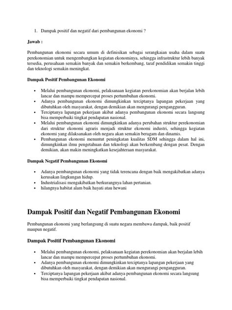 Pdf Dampak Positif Dan Negatif Dari Pembangunan Ekonomi Dokumen Tips