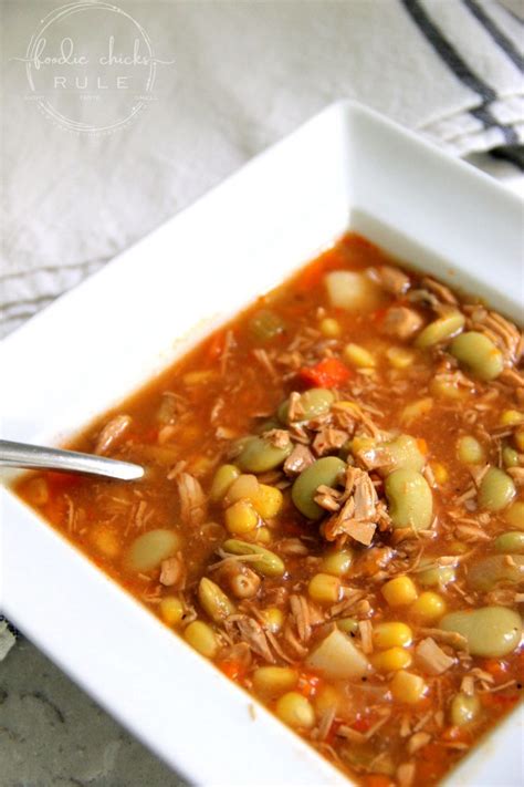 Chicken, smoked sausage, pulled pork, onion, corn, tomatoes, and lima beans simmered in chicken broth, tomato. Simple Chicken Brunswick Stew 4 foodiechicksrule - Foodie ...