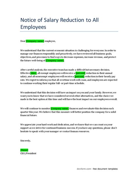Notice Of Salary Reduction To All Employees In Word And Pdf Formats