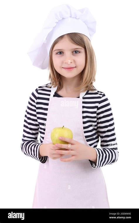 Beautiful Little Girl Holding Apple Isolated On White Stock Photo Alamy