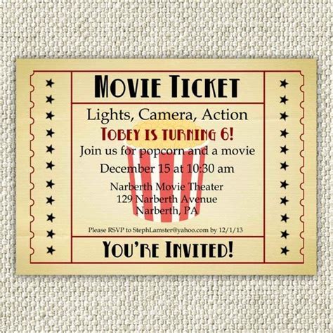 Enter a date above and the #1 movie in theaters for that date will magically appear here! Movie Ticket Birthday Invitation Unique Vintage Movie ...
