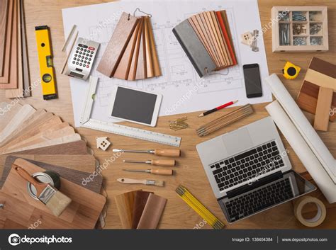 Architect And Interior Designer Work Table Stock Photo By ©stockasso
