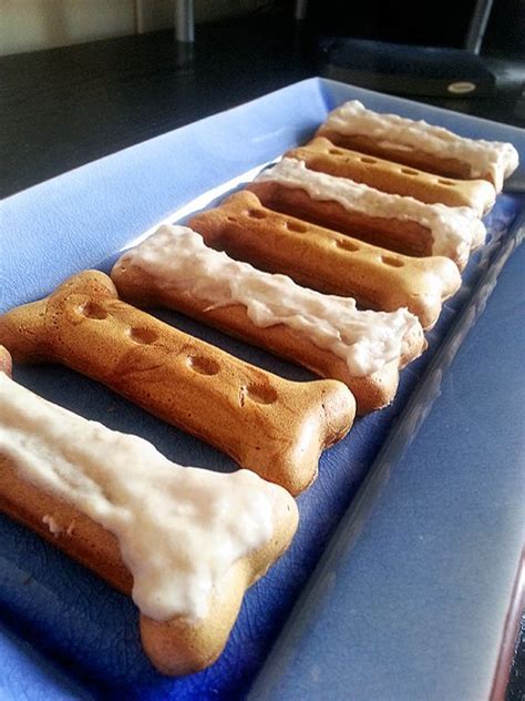 Smaller treats will not need to cook quite as long. homemade peanut butter dog treats with banana icing ...