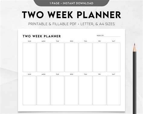 Two Week Planner Printable Weekly Calendar Weekly Schedule Template