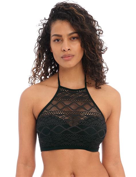 Freya Sundance As3973 Black Underwire Padded Hi Neck Crop Swim Top