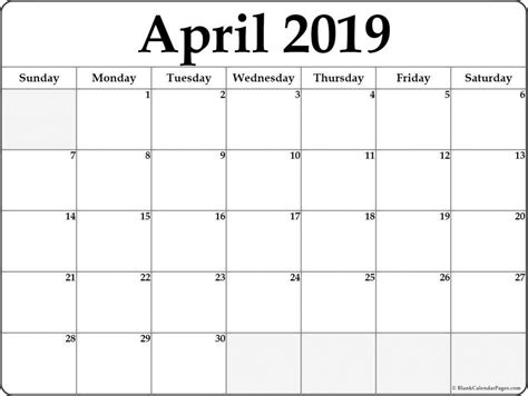 April 2019 Calendar Template Word April April2019 April2019calendar
