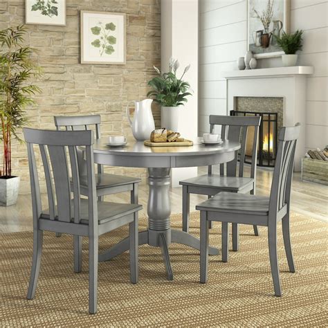 Lexington 5 Piece Wood Dining Set Round Table And 4 Slat Back Chairs