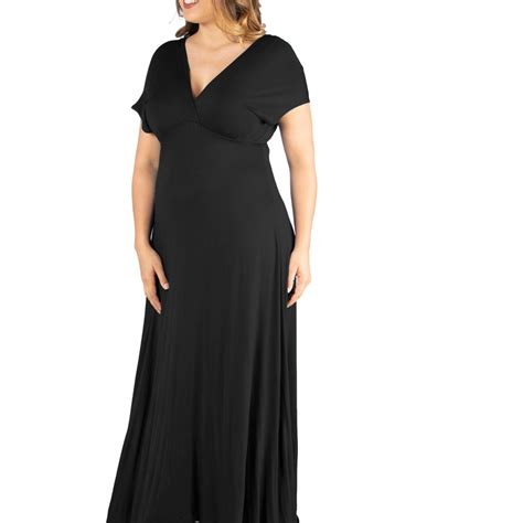 24seven Comfort Apparel Empire Waist V Neck Plus Size Maxi Dress