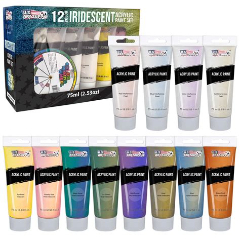 Professional 12 Color Set Of Iridescent Special Effect Acrylic Paint 75ml Tubes Ebay
