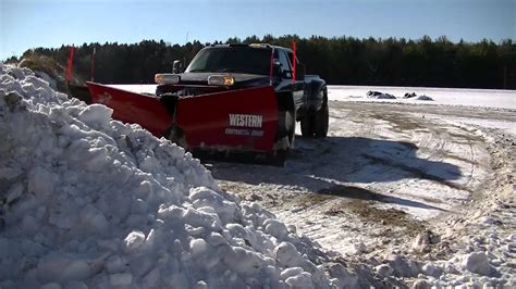 Western Mvp3 And Silverado Dually Plowing Snow Youtube