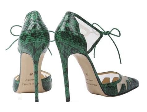 Bionda Castana Lana Geometric Panel Green Elaphe Pump Shoes Post