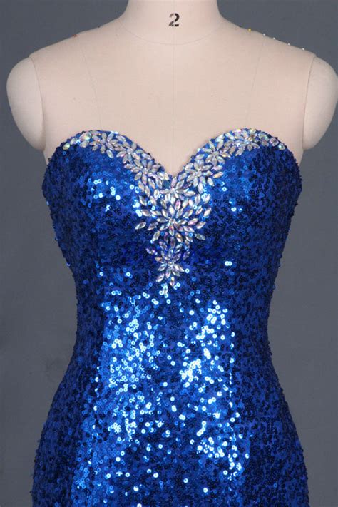 Sparkle Royal Blue Sequins Sweetheart Long Prom Dresses Long Prom