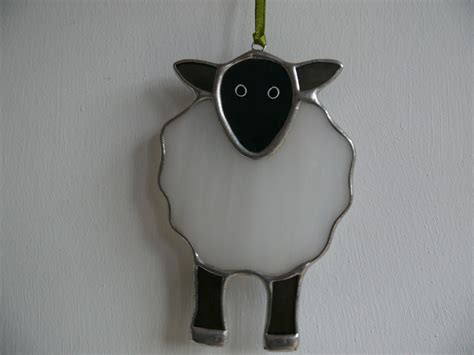 Stained Glass Sheep Hanger White Made In Yorkshire