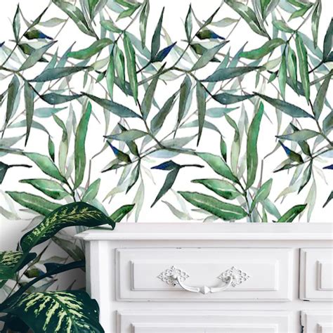 Wallpaper Peel Y Stick Botanical Green Leaves Self Adhesive Etsy