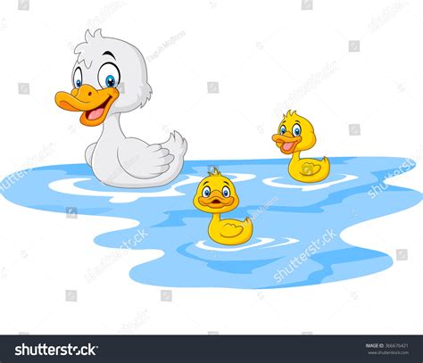 Cartoon Funny Mother Duck Baby Duck Stock Vector 366676421