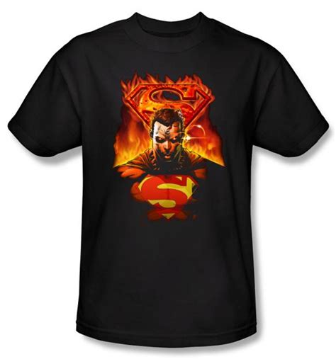 Superman T Shirt Dc Comics Man On Fire Adult Black Tee Shirt Superman