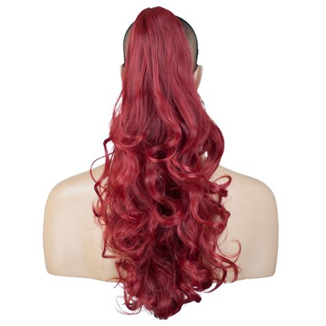 Ponytail Hairpiece Clip In Hair Extensions Pillar Red Reversible 4
