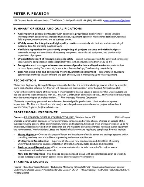 Sample Resume For General Contractor Terrykontieb