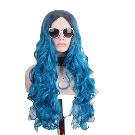 long wigs for black women anime black root blue synthetic hairs big wave ombre cosplay anime