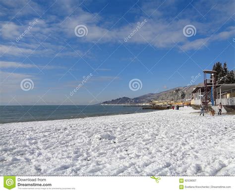 Snow On The Beach Sochi Russia Black Sea Coast