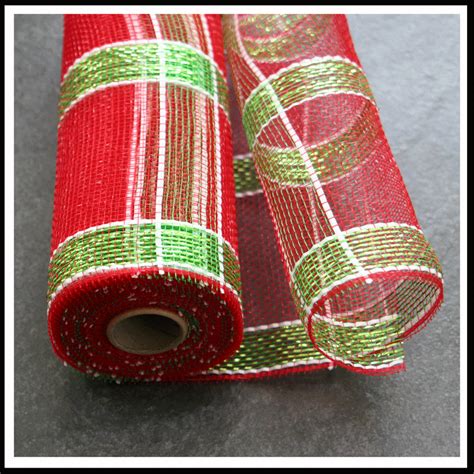 10 Inch Deco Mesh Roll Festive Red And Green