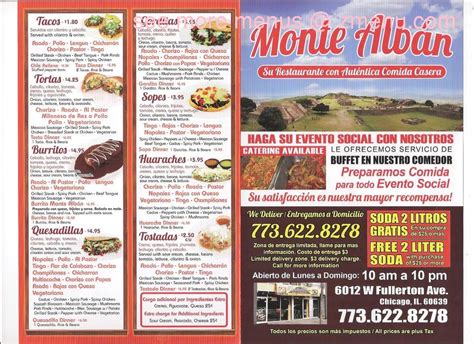 Online Menu Of Monte Alban Restaurant Chicago Illinois 60639 Zmenu