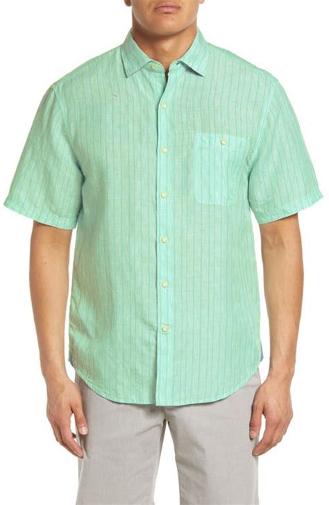 tommy bahama surfside stripe short sleeve linen blend camp shirt jade cream editorialist