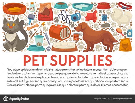 Pet Shop Supplies Banner Template Text Cat Dog Food Bowls Stock Vector