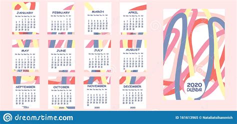 Bright Abstract Doodle Pattern Background Calendar 2020 Editorial Image