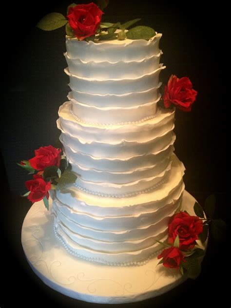 Fondant Ruffle Cake With Red Roses And Pearl Borders Simple And Fun I