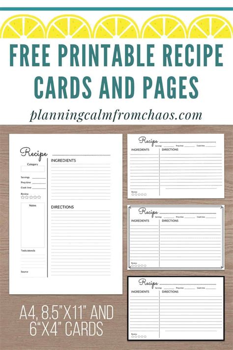 Free Printable Recipe Cards And Pages Planning Calm From Chaos