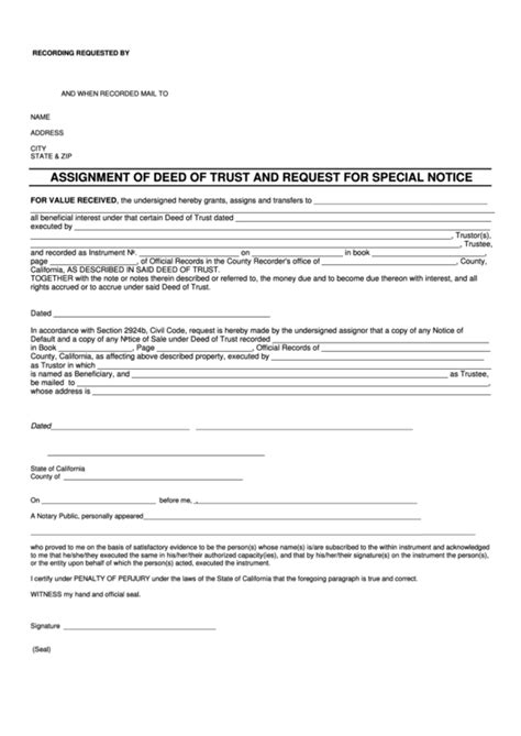 Assignment Of Deed Of Trust And Request For Special Notice State Of