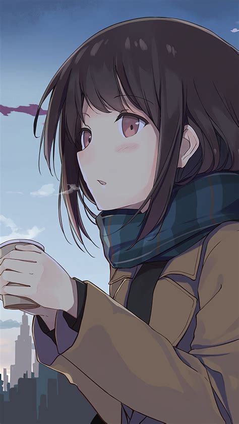 1080x1920 Anime Girl Holding Tea Outside Iphone 76s6 Plus Pixel Xl